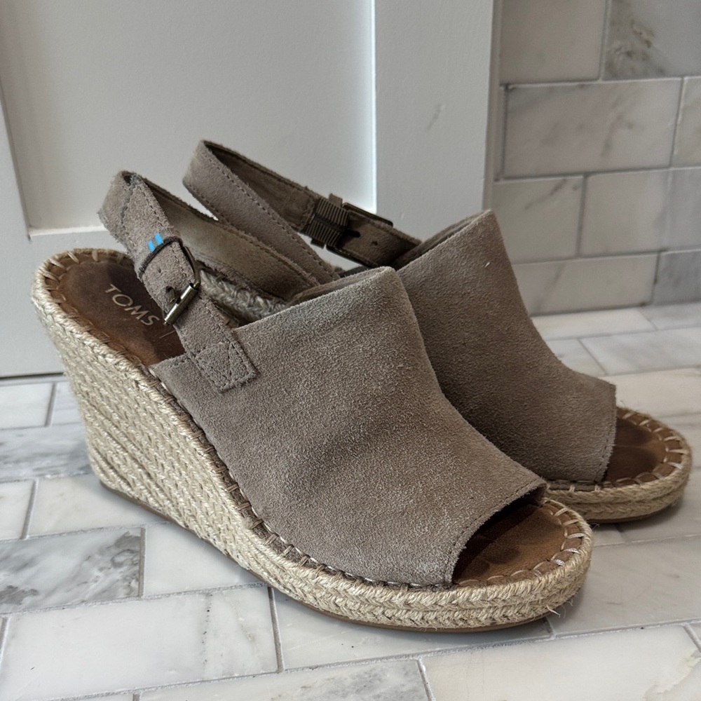TOMS Women's Taupe Wedge Espadrilles